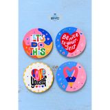 BYC TÜRKİYE Love Yourself Pop Art 4’lü Bardak Altlığı Seti, 9 cm, 3 mm MDF, UV Baskı