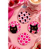 BYC TÜRKİYE Pembe Kedi & Kalp Desenli 4’lü Bardak Altlığı Seti - 9 cm, 3 mm MDF, UV Baskı