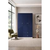 BYCİNO CENOVA 3 KAPAKLI 2 ÇEKMECELİ MODERN TASARIM MDF MEMBRAN KAPAK LAMBİRİ LACİVERT GARDIROP