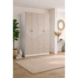 BYCİNO LEYLA 4 KAPAKLI 2 ÇEKMECELİ MODERN TASARIM MDF MEMBRAN KAPAK LAMBİRİ BEJ GARDIROP