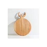 Bycomo Yuvarlak Ahşap Bambu Kesim Panosu - Kesme Tahtası Geyik Boynuz Figür Saplı = 28 X 38 Cm