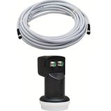 BYCONNERS Full Ultra HD 3D 4K Uyumlu Yağmur Korumalı İkili Twin 2 li Çanak Uydu Lnb + F Konnektör Takılı Hazır Uydu Kablosu (100 METRE KABLO)