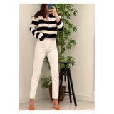 ByCukurovaFrango BY-2248 Authentic Mom Style Geleneksel Dokuma Jean Beyaz Yüksek Bel Jeans Dar Paça Kot Pantolon