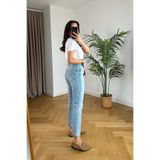 ByCukurovaFrango BY-2725 Alula Kadın Mavi Kar Yıkama Yüksel Bel Mom Jeans Boyfriend Taş Yüksek Dar Paça Kot Pantolon