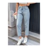 ByCukurovaFrango BY-5732 Kadın Buz Kar Yüksek Bel Mom Jeans Taş Dar Paça Kot Pantolon