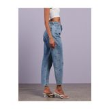 ByCukurovaFrango BY-6826 Kar Yıkama Comfort Mom Jean mavi Taş Yüksek Bel Jeans Dar Paça Kot Pantolon