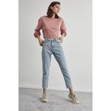 ByCukurovaFrango Heidi Kar Mavi Mom Jeans Likralı Yüksek Bel Mavi Kar Yıkamalı Mom Kot Pantolon Likralı Jean - Taş - 40