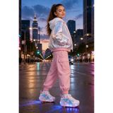 ByCukurovaFrango Işıklı Şarjlı Kız Çocuk 4 Tekerlekli Pembe Günlük Sneaker Frenli Patenli Ayakkabı