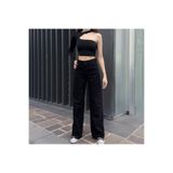 ByCukurovaFrango JNX Lara Power Likralı Kadın Siyah Yüksek Bel Salaş Paça Denim Kot Pantolon