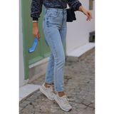 ByCukurovaFrango Neva Mavi Kar Yıkama Boyfriend Jean Kadın Solmaz Mom Toparlayıcı Kot Pantolon - Taş - 36