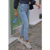 ByCukurovaFrango Neva Mavi Kar Yıkama Boyfriend Jean Kadın Solmaz Mom Toparlayıcı Kot Pantolon