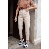 ByCukurovaFrango Yüksek Bel Bej Rengi Mom Jeans Likralı Esnek Kot Pantolon - Krem - 38