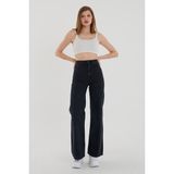 ByCukurovaFrango Zero Max New Star Solmaz Siyah Likralı Bol Paça Jean - Salaş Wide Leg Kot Pantolon (Süper Yüksek) - 36