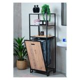 Bye Concept More DEKORATİF KİRLİ SEPETLİ BANYO DOLABI AHŞAP RAFLI METAL GÖVDELİ 3 RAFLI ÇAMAŞIR SEPETİ ORGANİZER