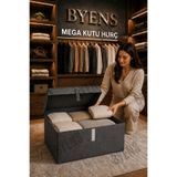 BYENS Kutu Hurç Mega Kapaklı Dolap Üstü Büyük Boy İçi Düzenleyici Hurcu Organizer Düzenleme Seti Hurçlar Kutulu Battaniye Yorgan Yastık 60*40*30 cm