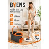 BYENS Temizlik Seti Pedallı Mop Kovası Turbo Yer Silme Paspas Döner Başlıklı Tuvalet Banyo Ev Pratik Sıkmalı Temizleme Ultramax Kovalı Spino Mob Moplu Spin
