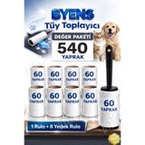 BYENS Tüy Toplayıcı Rulo ve 8 Yedek Kedi Köpek Tüyü Toplayıcı Kıyafet Toz Toplama Rulosu Yapışkanlı 60 Yap