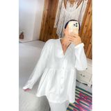ByGamzeArman Beyaz Renk Uzun Kol Penye Pamuk Kumaş Hamile Lohusa Pijama Takımı (iç göstermez)