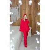 ByGamzeArman Tesettür Boneli Kırmızı Renk Geniş Kalıp Hamile Lohusa Pijama Takımı
