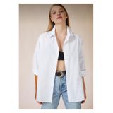 byhaziran butik Kadın Beyaz Oversize Uzun Basic Gömlek