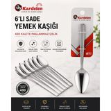 |bykardelen 6'lı Yemek Kaşığı| 430 Kalite Paslanmaz Çelik| 2 mm Kalınlık| Parlak Yüzey| - Gümüş - Metalik