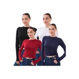 bykombincim Kadın BİSİKLET Yaka PARMAK Geçirmeli 4'LÜ Viskon Esnek Uzun Kollu Body