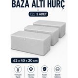 ByKurt Hurç Seti Fermuarlı Baza Altı Hurcu Yorgan Battaniye Kıyafet Saklama Organizeri 3'lü - Gri - 3 Adet - 62 x 40 x 20 cm