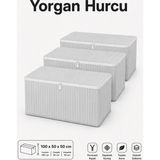 ByKurt Hurç Seti Fermuarlı Yorgan Battaniye Kıyafet Saklama Hurcu Çizgili Baza Altı Dolap Içi Organizer 3’lü - Gri - 3 Adet - 100 x 50 x 50 cm