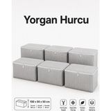 ByKurt Hurç Seti Fermuarlı Yorgan Battaniye Kıyafet Saklama Hurcu Çizgili Baza Altı Dolap İçi Organizer 6'lı - Gri - 6 Adet - 100 x 50 x 50 cm