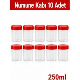 ByKurt Numune Kabı Ölçekli Şeffaf Gövdeli Kırmızı Vidalı Kapaklı 250 ml 10 Adet