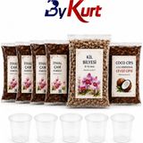 ByKurt Orkide Toprağı Saksı Değişim Seti Premium - 4 Adet Ithal Çam Kabuğu + Coco Cips + Kil Bilyesi + 5 Adet Şeffaf Orkide Saksısı Bakım Seti - opsionel