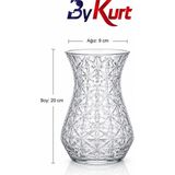 ByKurt Vazo Kristal Desenli Cam Çiçeklik Salon Ofis Masa Dekoru 20 cm - Şeffaf - --