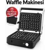 ByKurt Waffle Makinesi Tost Izgara Plakaları Hediyeli 180° Açılır - Gri