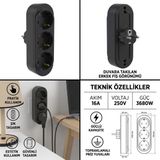 Bylion Arge Toptan Üçlü Golyat Priz Dikey Siyah 950-004-0011