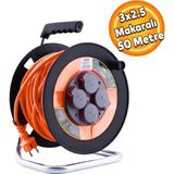 Bylion IP44 Plastik Seyyar Makaralı Kapaklı 4 Prizli Cca Uzatma Kablosu 3x2.5 mm 50 Metre Termal Sigorta - Çok Renkli - Standart