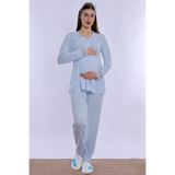 ByLohusa Ayarlanabilir Bel Lastikli Pamuklu Hamile Pijama Takımı Effortt - Mavi