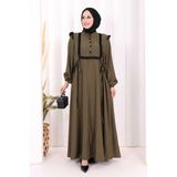 Bym Fashion Bağlamalı ve Fırfır Detaylı Elbise 6064 Haki - 2
