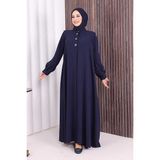 Bym Fashion Boydan Düğmeli Taş İşleme Detaylı Ferace 7903 Lacivert - 44