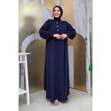 Bym Fashion Boydan Düğmeli Taş İşleme Detaylı Ferace 7903 Lacivert - 46