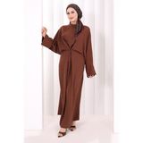 Bym Fashion Çapraz Bağlamalı Ipli Elbise 6083 Kahverengi - Standart
