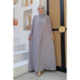Bym Fashion Çapraz Parça Görünümlü Incili Elbise 3879 Gri - 40
