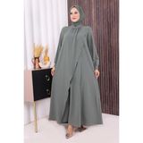 Bym Fashion Çapraz Parça Görünümlü Incili Elbise 3879 Mint - 40