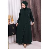 Bym Fashion Çapraz Parça Görünümlü Incili Elbise 3879 Zümrüt - 44