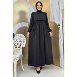 Bym Fashion Çift Katlı Bağlama Detay Elbise 6003 Siyah - 46