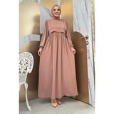 Bym Fashion Çift Katlı Bağlama Detay Elbise 6003 Vizon - 48