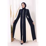 Bym Fashion Dubai Biyeli Fermuarlı Ferace 7050 Lacivert - 36