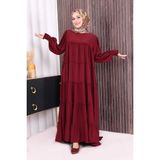 Bym Fashion Dubai Katlı Salaş Elbise 6023 Bordo - 1