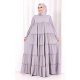 Bym Fashion Dubai Katlı Salaş Elbise 6023 Gri