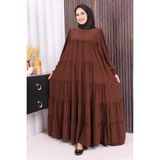 Bym Fashion Dubai Katlı Salaş Elbise 6023 Kahverengi - 1