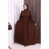 Bym Fashion Düğme Detay Elbise 6055 Kahverengi - 3